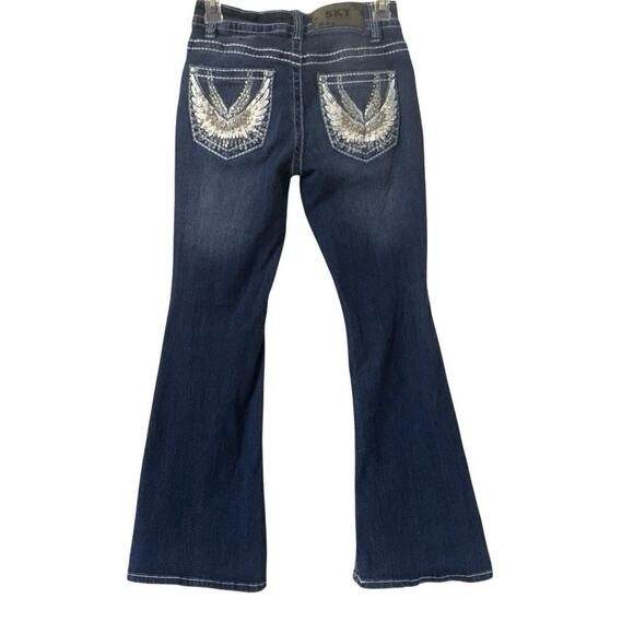 Sky Premium Collection Jeans Juniors 3/4 Embellished Angel Wings Y2K Flared - Picture 1 of 10